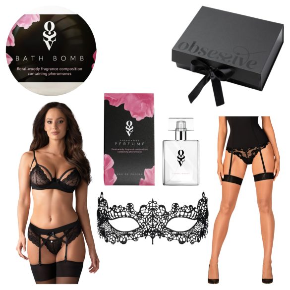 Coffret Cadeau Lingerie "Obsessive Wonderia" - 6 pièces (noir) - L/XL