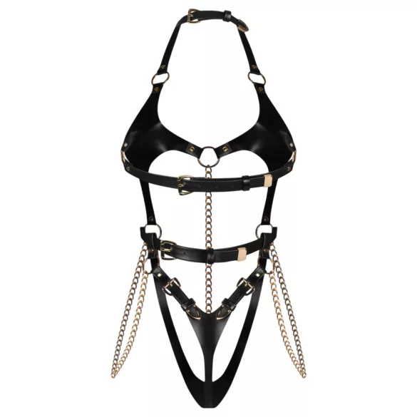 Obsessive Anyya - body à bretelles effet cuir avec chaînes (noir)