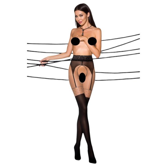 Passion Ti Open 003 - bas autofixant effet porte-jarretelles - noir