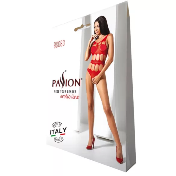 Passion - body résille ouvert - rouge - S-L