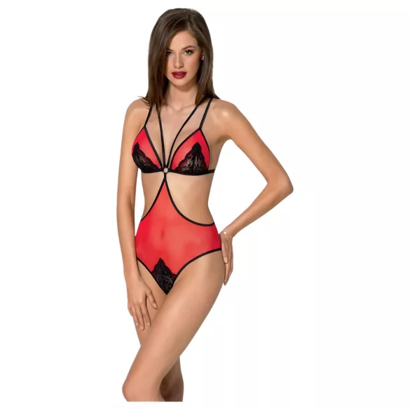 Passion Peonia - body avec découpes latérales (rouge) - L/XL