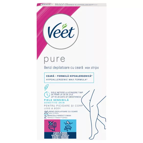 Veet Pure - bandes de cire jambes et corps - peau sensible - 20 unités