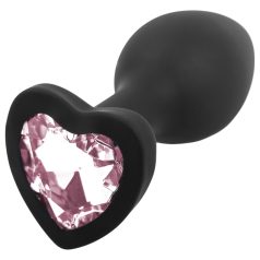 Sunfo - plug anal silicone avec bijou cœur noir-rose