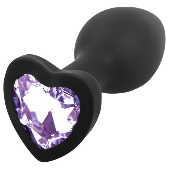 Sunfo - plug anal en silicone avec bijou cœur - noir et violet