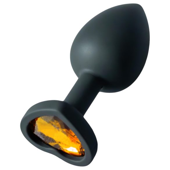 Sunfo - plug anal silicone forme cœur avec bijou doré - noir