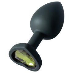   Sunfo - plug anal en silicone - bijou cœur pierre verte - noir