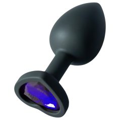   Sunfo - plug anal silicone - bijou cœur pierre violette - noir