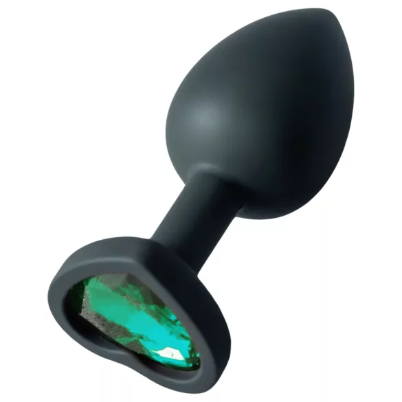 Sunfo - plug anal en silicone - pierre cœur vert foncé - noir