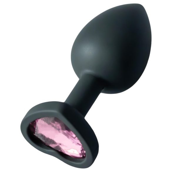 Sunfo - plug anal en silicone - bijou cœur pierre rose - noir