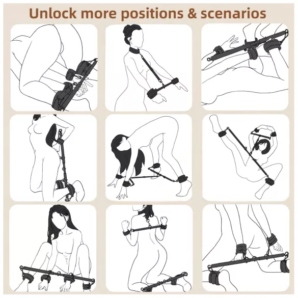 Lonely - barre écarteuse réglable avec menottes - noir