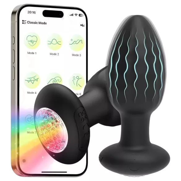Desirel - Plug anal vibrant avec LED multicolore - contrôlé par application, 10 modes de vibration (noir)