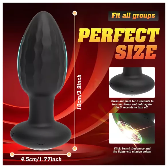 Desirel - Plug anal vibrant avec LED multicolore - contrôlé par application, 10 modes de vibration (noir)