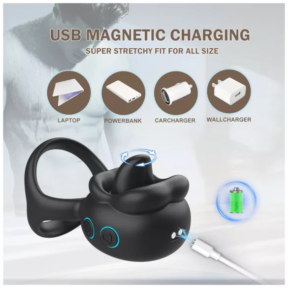 Biu-Biu - anneau pénis avec stimulateur clitoridien vibrant - silicone noir