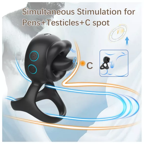 Biu-Biu - anneau pénis avec stimulateur clitoridien vibrant - silicone noir