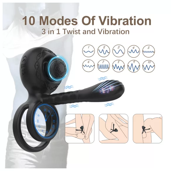 Biu-Biu - anneau pénien et vibromasseur couple - silicone noir