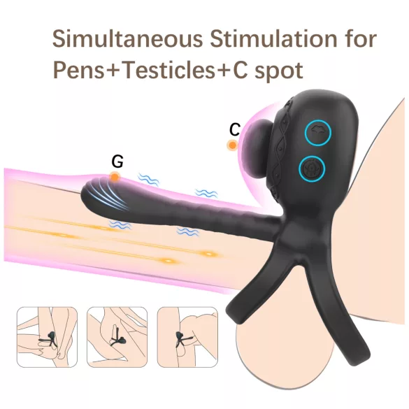 Biu-Biu - anneau pénien et vibromasseur couple - silicone noir