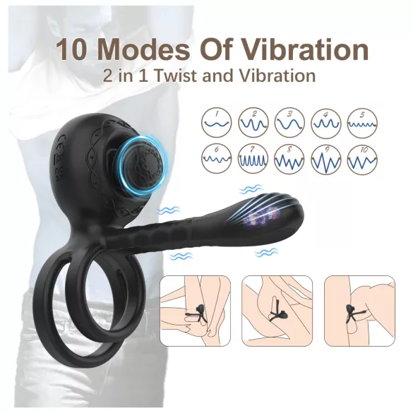 Biu-Biu - anneau pénien et vibromasseur couple - silicone noir