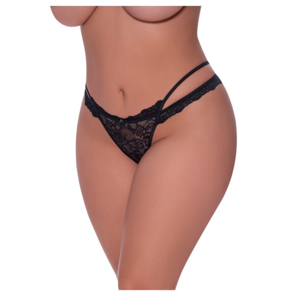 Magic Silk - string en dentelle à double bretelle (noir)