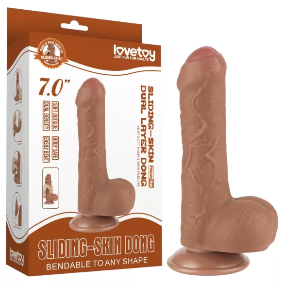 Lovetoy Sliding-Skin - gode ceinture avec testicules - double couche - 18,3cm