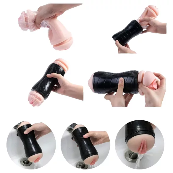 Vibeconnect - masturbateur bouche réaliste et vagin artificiel - naturel/noir