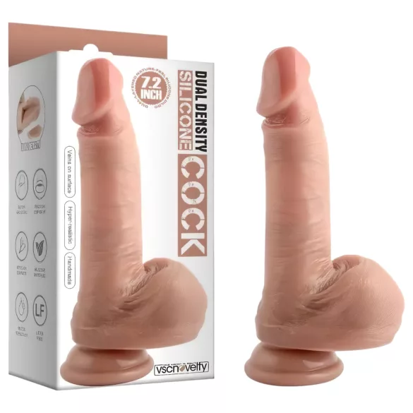 Dual Density - gode réaliste ventouse avec testicules - 18cm - couleur chair