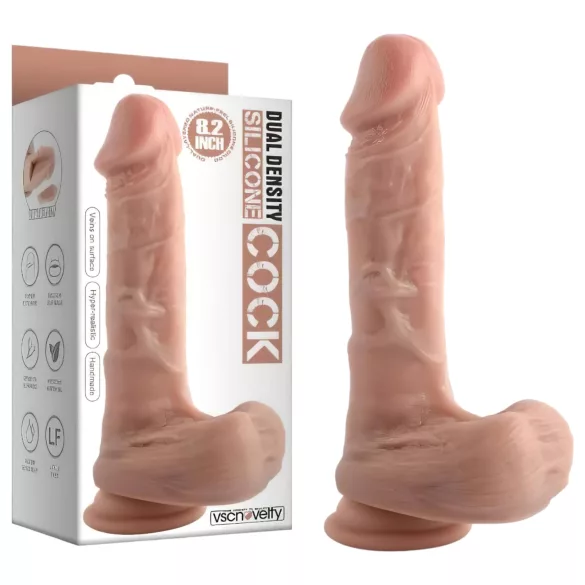 Double densité - godemichet réaliste avec ventouse et testicules - 20 cm (couleur chair)