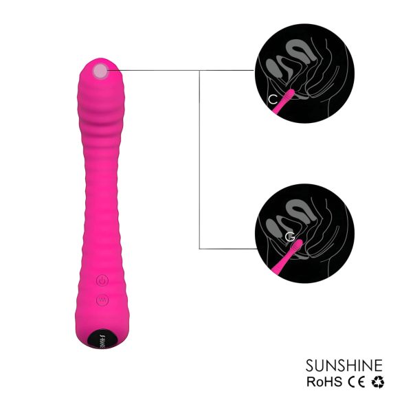Sex HD Sunshine - vibromasseur point G rechargeable rainuré - silicone rose