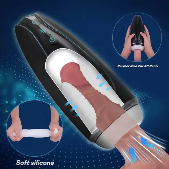 Sex HD Hawk - masturbateur vibrant et aspirant rechargeable - noir et blanc