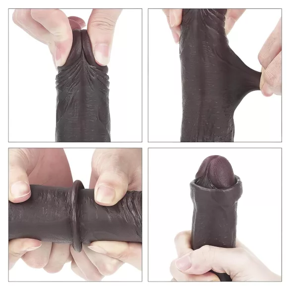 Lovetoy Sliding-Skin - gode ceinture réaliste double couche - 18cm - marron