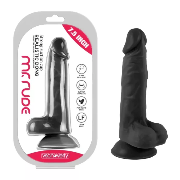 Mr. Rude - gode ceinture ventouse réaliste avec testicules - 19cm - noir