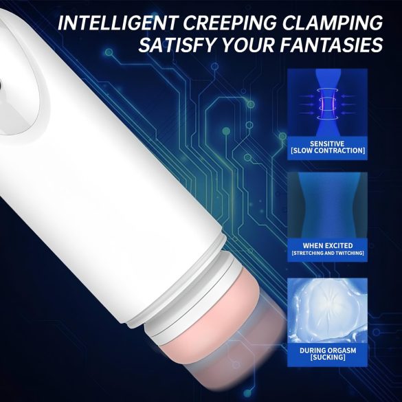 Leopard - masturbateur vibrant à mouvement va-et-vient - blanc