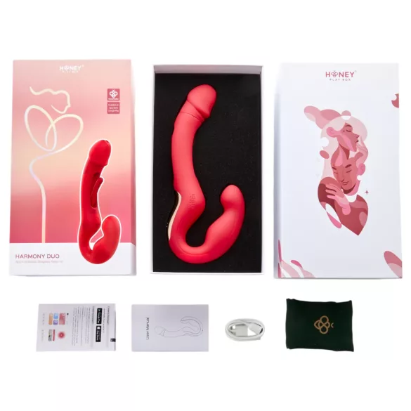 Honey Play Box Harmony Duo - gode à langue vibrant à harnais, contrôlé par application (rouge)