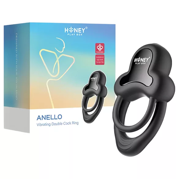 Honey Play Box Anello - anneau pénien vibrant connecté - silicone noir
