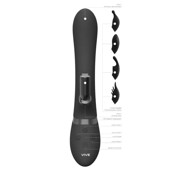 Vive Chou - Vibromasseur rabbit 4 en 1 - stimulation clitoridienne - noir