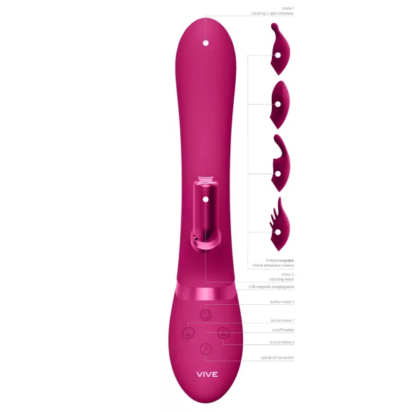 Vive Chou - vibromasseur clitoridien à tête interchangeable rechargeable - rose