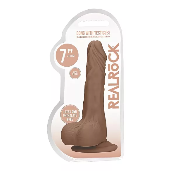 RealRock - gode réaliste avec testicules - 17cm - couleur foncée