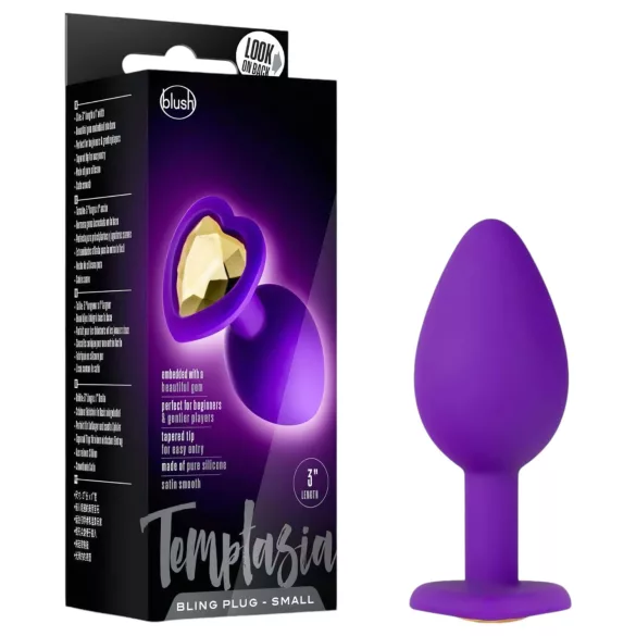 Temptasia - plug anal cœur bijou doré - petit - silicone violet