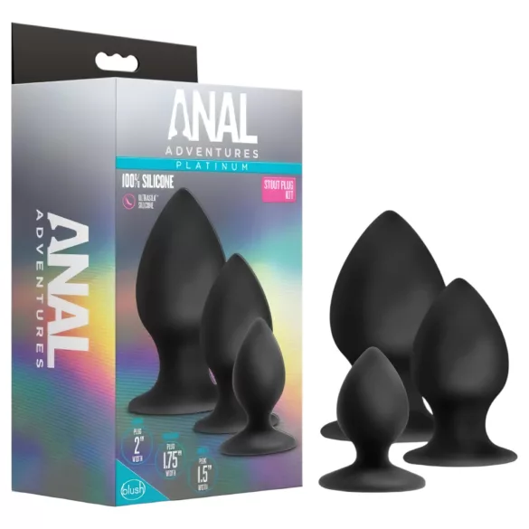 Anal Adventures Platinum Stout - set de plugs anaux - 3 pièces noir