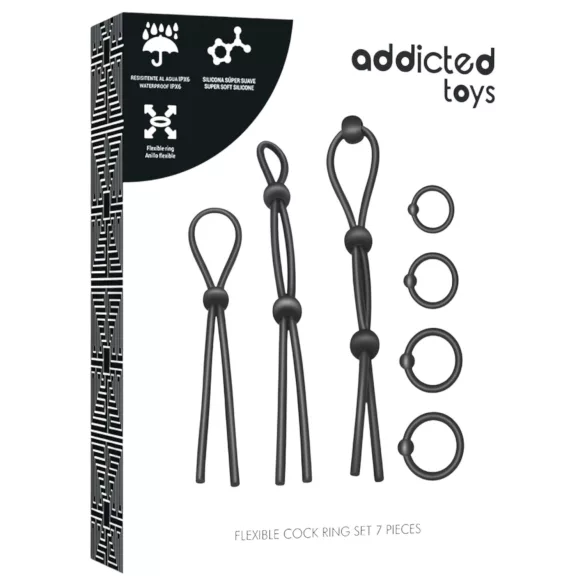 Addicted Toys - set anneaux péniens silicone - 7 pièces - noir
