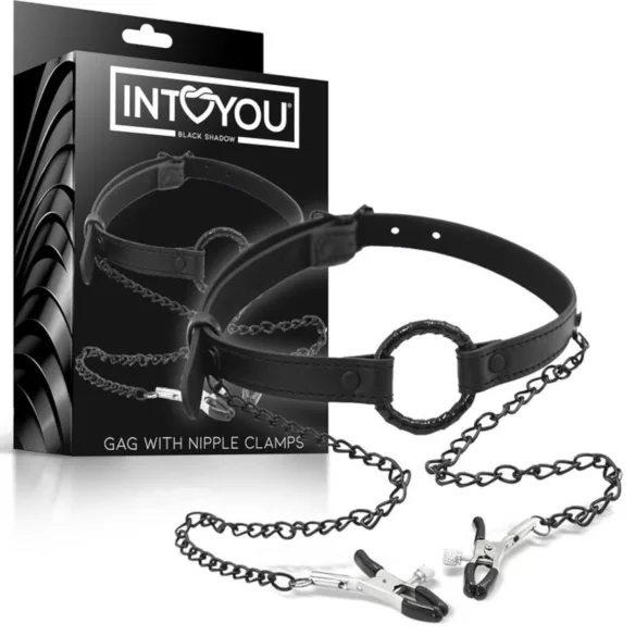 INTOYOU - bâillon avec pinces à tétons - silicone noir