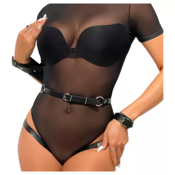 Adalet Jimena - harnais avec menottes - cuir vegan noir