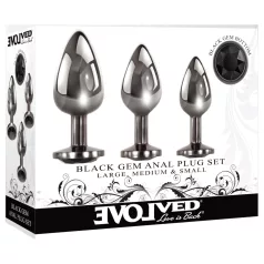   Evolved Black Gem - set plug anal métal - pierre noire - argent