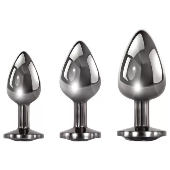 Evolved Black Gem - set plug anal métal - pierre noire - argent