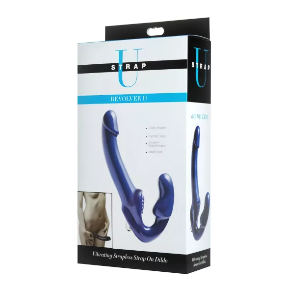 Strap U Revolver II - gode ceinture vibrant - silicone bleu