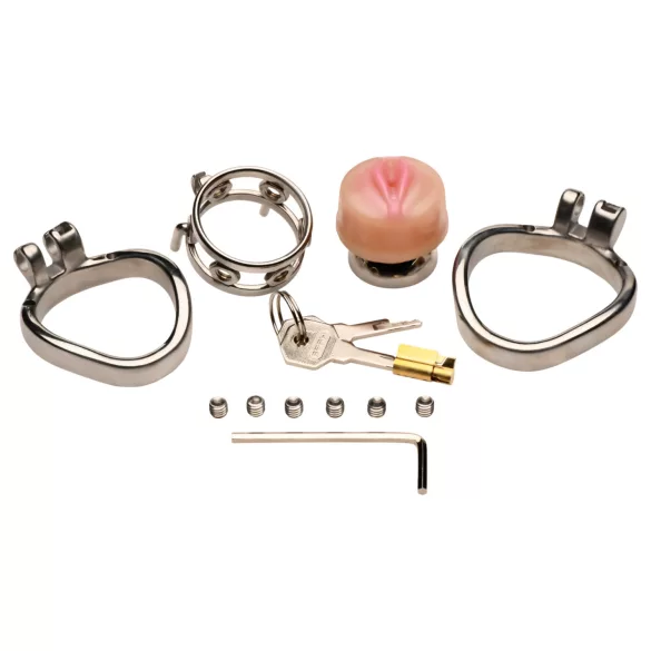 XR Brands - cage pénis avec vagin artificiel - métal argenté