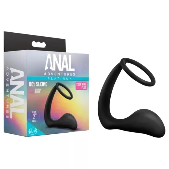 Anal Adventures Platinum - gode anal avec anneau pénien - silicone noir