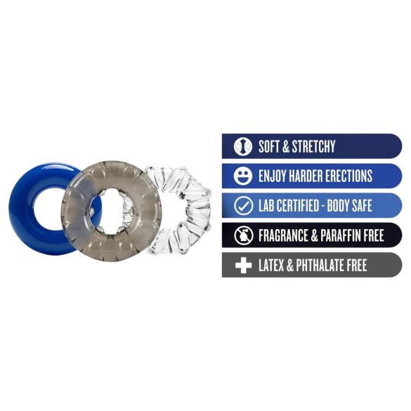 Stay Hard - coffret anneaux péniens variés - 3 pièces - multicolore