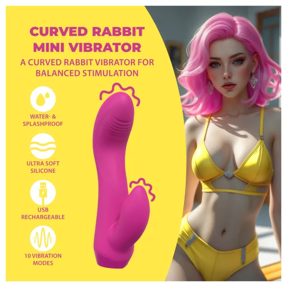 Loveline - mini vibromasseur incurvé avec lapin (rose)