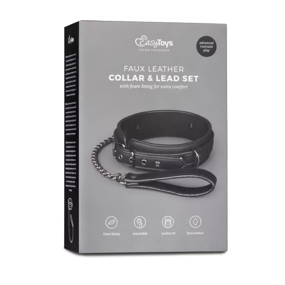 Easytoys - collier fétiche avec laisse - cuir noir