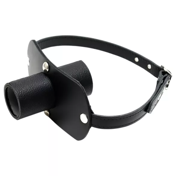 Rimba - baillon bouche tube - véritable cuir noir